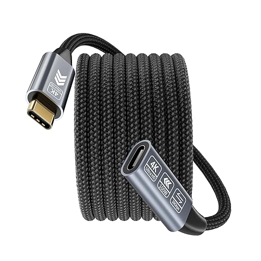 USB C Extension Cable 20FT, 20Gbps/100W USB3.2 Type C Extender Cord, 4K@60Hz Video Output Nylon Braided USB C Male to Female Extension Charging Cable Compatibility with Thunderbolt 4/3