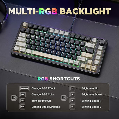 YUNZII B75 Mechanical Keyboard,75% Layout with Knob,Hot Swappable RGB Backlit Gasket Mounted, Creamy Typing, Double-Shot PBT Keycaps,Cherry Profile,for Win/Mac (Black, Blue Grey Tactile Switch)