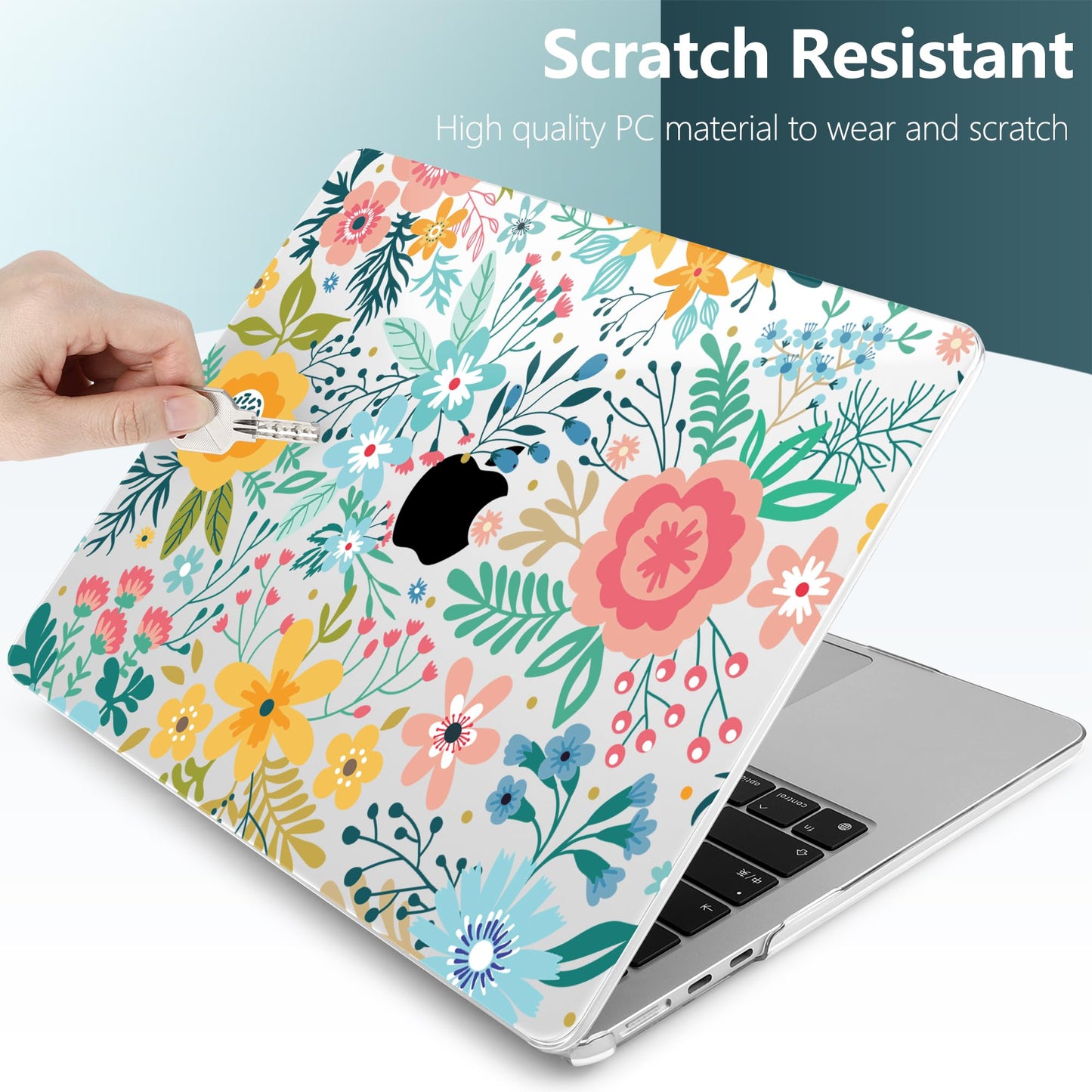 TWOLSKOO for MacBook Air 15 inch Case 2026 2025 2024 2023 Release M5 A3448 M4 A3241 M3 A3114 M2 A2941, Plastic Hard Shell & Screen Protector & Keyboard Cover & Trackpad Film, Abstract Flower