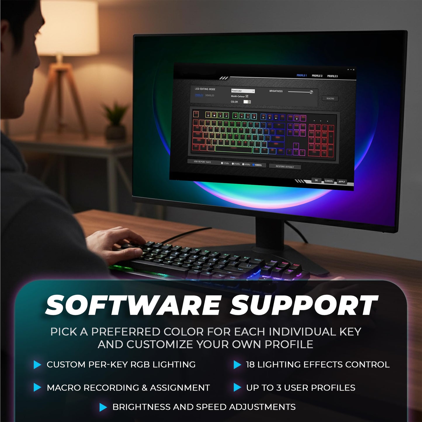 TECWARE Phantom+ 87 Key RGB Mechanical Gaming Keyboard, Black | TKL Thocky Creamy Keyboard, Hot Swappable, Double Shot ABS Keycaps, Wired USB-C, N-Key Rollover | Wraith Brown Linear Switch