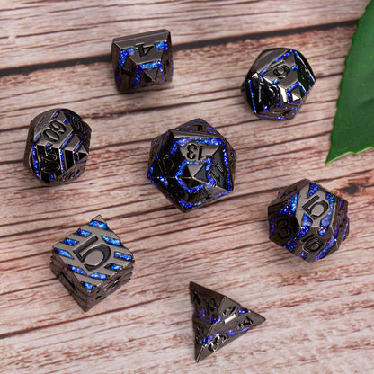 Maywin Inlay Metal Dice Set 7pcs, Luxury DND Dice with Decorative Inlay, Heavy Zinc Alloy RPG Dice for Tabletop Games
