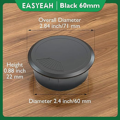 2 Pcs Desk Grommet 2-3/8" / 60 mm, Desk Cord Hole Cover, Cable Grommet ABS Plastic, Desk Hole Grommet for Home & Office Pc, Detachable Adjustable Cable Cord Organizer-Black