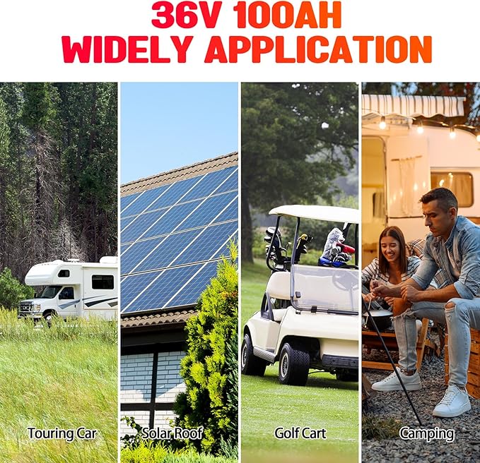 36V 100Ah Golf Cart Lithium LiFePO4 Battery with 200A BMS Grade A Cells Deep Cycle Rechargeable Battery,10000+ Cycles,Perfect for Golf Cart,Off Grid Applications (36V 100Ah)