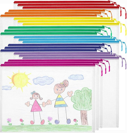 YOPCDJ 24pcs Mesh Zipper Pouch Bags Puzzle Storage Bags, A4 13x9 Inches Large Reusable Zipper Pouches for Classroom Organizing Board Game Home Organization