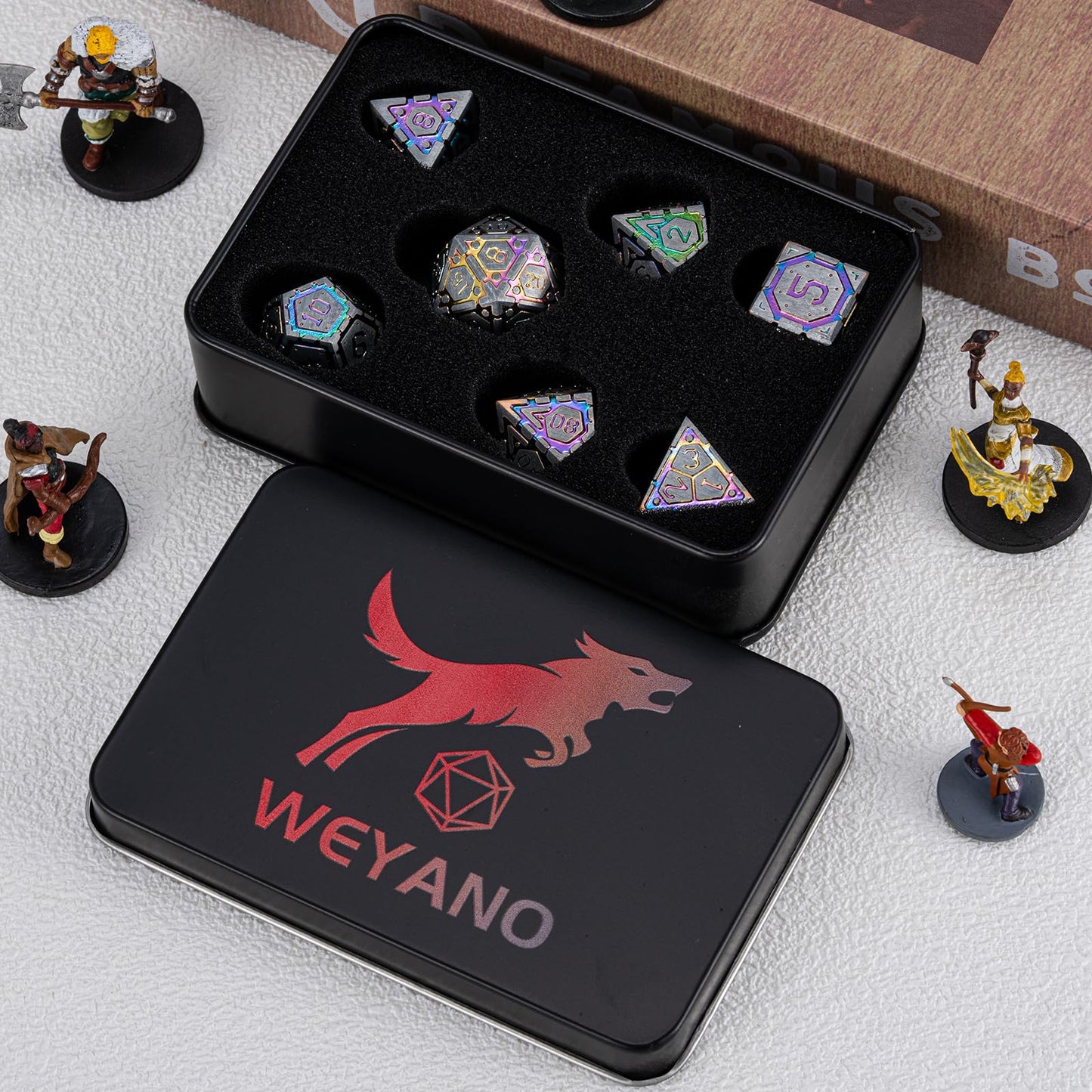DND Metal Dice Set, Polyhedral Dice Set for RPG D&D Dice with Cracks Dungeons and Dragons Dice Set for RPG TTRPG D&D Die with Gift Case（Silver and Coloured Ink-1） for Ages 15 and Up