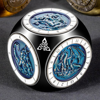 7 in 1 D6 Spinner DND Dice Set D&D, Metal Cube D and D Dice with Gift Box, Dungeons Dragons Role Playing Dice, Black Blue