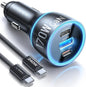LISEN 170W Car Charger USB C Fast Charging for iPhone 16 Pro Max GaN PD3.1 140W+PD30W Cigarette Lighter Adapter Super Fast Car Charger Type C for Laptop Samsung Galaxy S25 Ultra MacBook Pro iPad Drone