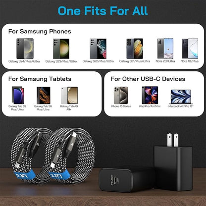 45W Super Fast Charger USB C, 45 Watt Type-C Android Phone Charger Fast Charging Block with 3.3FT Type C Cords for Samsung Galaxy S25 Ultra/S24 Ultra/S24+/S23 Ultra/S23+/S22 Plus/S20, Tab S9/S8 Ultra