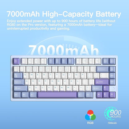KEEBMONKEY WOBKEY Rainy 75 CNC Aluminum HMX/JWK/Cocoa Switches Triple-Mode Connectivity Mechanical Keyboard with Superior Acoustics, RGB/FR4/Silver SUS304/7000mAh/Cocoa Switch (Pro - Blue)