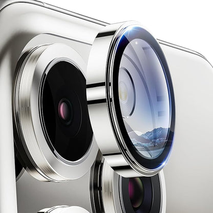 Hoerrye for iPhone 15 Pro Max/iPhone 15 Pro Camera Lens Protector [3+1] [Keep Lens Original Design] 9H Tempered Glass Camera Cover Screen Protector,White Titanium
