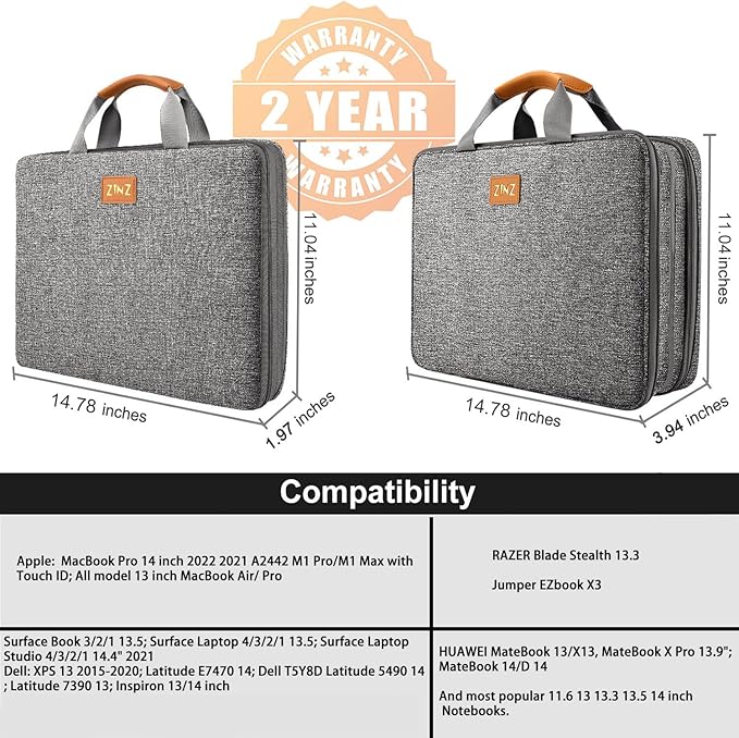 ZINZ Slim Expandable 13 13.3 13.6 14 Laptop Case Sleeve Compatible with MacBook Air/Pro 13-14 M1 M2 M3 2021-2023 Pro/Max,13.5 Surface Laptop 4/3,D01G01
