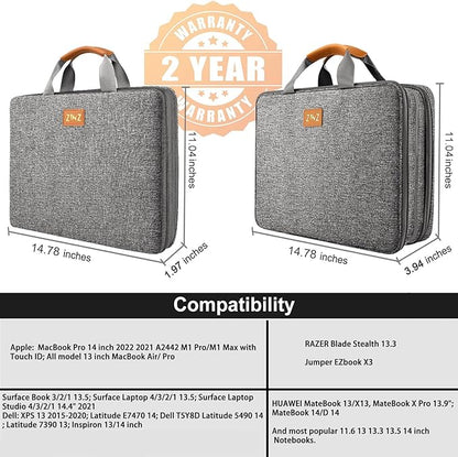 ZINZ Slim Expandable 13 13.3 13.6 14 Laptop Case Sleeve Compatible with MacBook Air/Pro 13-14 M1 M2 M3 2021-2023 Pro/Max,13.5 Surface Laptop 4/3,D01G01