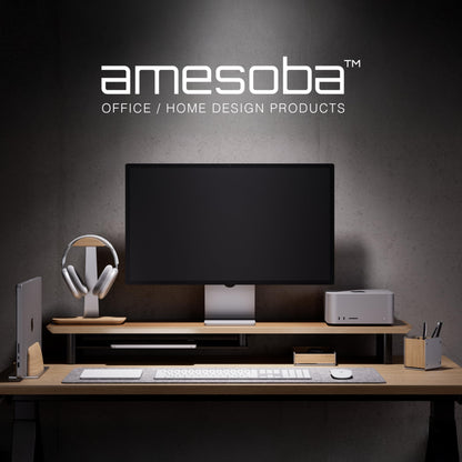 amesoba White Oak Dual‑Tier Ergonomic Desk Setup – Modern Wooden Monitor Stand & Workspace Riser, Home Office & Minimalist Aesthetic (White Oak, Large)