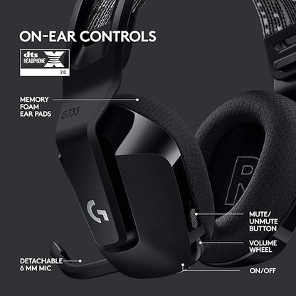 Logitech G733 Lightspeed Wireless Gaming Headset, Suspension Headband, Lightsync RGB, Blue VO!CE Mic, PRO-G Audio – Black, Gaming Headset Wireless, PC, PS5, PS4, Switch Compatible