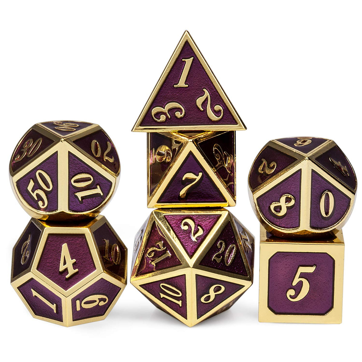 DNDND Metal Dice Set D&D, 7 die Metallic Polyhedral Dice Set with Gift Metal Box and Gold Number for DND Dungeons and Dragons Role Playing Games (Black and Gold)