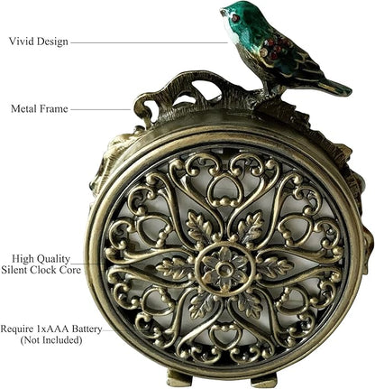 Decorative Mini Table Clock, Vintage Metal Silent Analog Quartz Battery Operated Table Top Clock for Living Room Decor Shelf