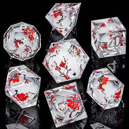ARUOHHA DND Resin Dice Plum Blossom Liquid Core White Sharp Edge Dragons Polyhedral Dice Set with Gift Box, Compatible with D&D Role Playing Game Dungeons D and D Dice Set D20 D12 D10 D6