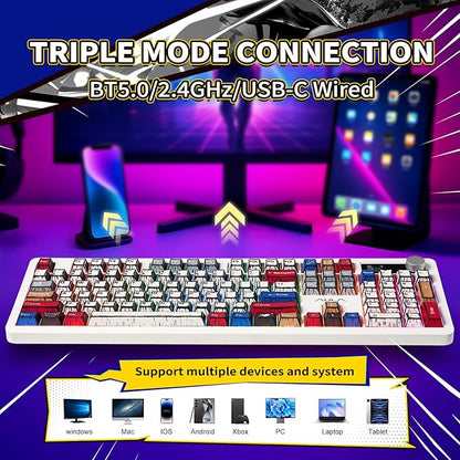 AULA F106 PRO Mechanical Keyboard,Full Size Gaming Keyboard with Hot Swappable Knob & Screen,Tri-Mode RGB Backlit with 8000mAh for PC/Laptop/Windows - Blaze Switch,Comic Mix