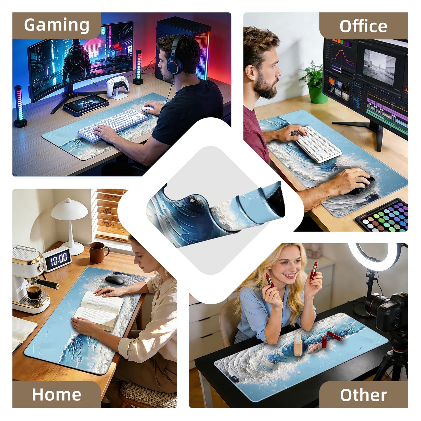 Galdas Gaming Mouse Pad XXL XL Large Long Extended Big Mousepad Non-Slip Rubber Keyboard Desk Pad with Stitched Edges for Laptop Home Office (31.5x11.8x0.08 Inch) … (Painting Waves)