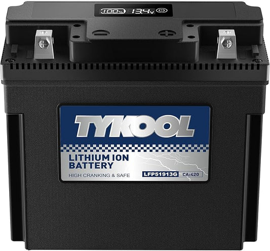 TYKOOL LFP51913G Lithium Motorcycle Battery, Replaces 51913 YT19BL-BS 51814, 420CCA 7Ah, Fits for BMW R1100GS R1100RT R850R K75RT K1200RS Moto Guzzi California 1100, IP66, LCD Monitor [- +]