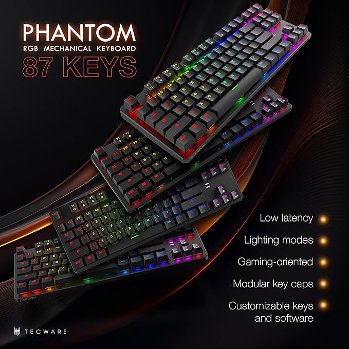 TECWARE Phantom 87 Key Mechanical Keyboard, RGB led, Typewriter Sound, Outemu Blue Switch