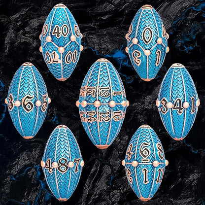 ARUOHHA DND Metal Dice Copper Blue Dragon Egg Dice with Rotating Dragon Egg Shell, Role Playing Game RPG Polyhedral D and D Dice Set D20 D12 D10 D8 D6 D4