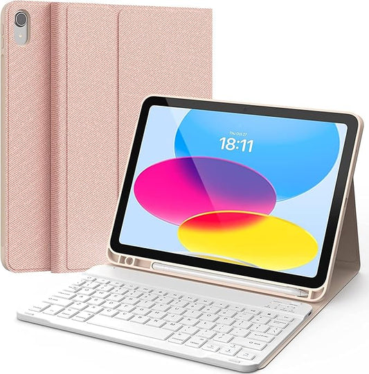 CHESONA Keyboard Case for iPad (A16) 11th/10th Generation (2025/2022), Detachable Wireless Keyboard, Stand Folio Keyboard Cover with Pencil Holder, Thin & Light (Pink)