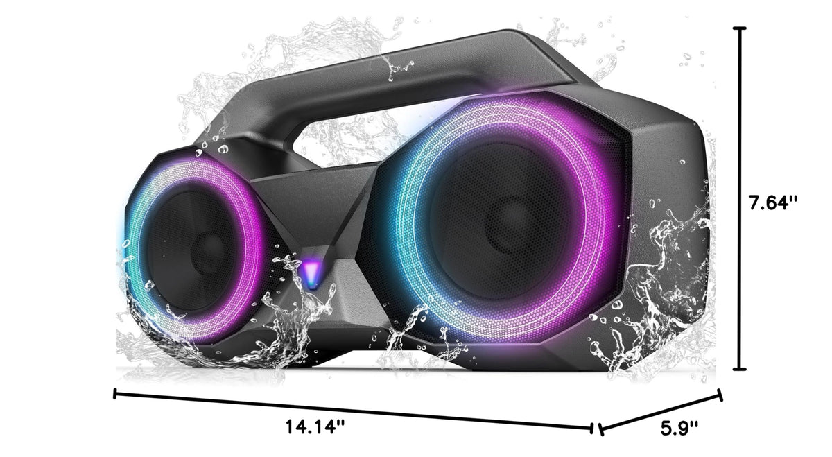 KMAG Bluetooth Speaker Wireless, 80W Loud Speaker with Deeper Bass, IPX7 Waterproof, 20H Playtime, Cool Lights, TWS, Portable Speaker for Home, Outdoor, Workshop, Party, Gift for All(Gray)