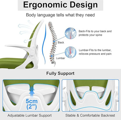 Primy Drafting Chair Tall Office Chair with Flip-up Armrests Executive Ergonomic Computer Standing Desk Chair with Lumbar Support and Adjustable Footrest Ring (AvocadoGreen)