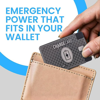 AquaVault ChargeCard – Ultra Slim Emergency Power Bank (2300mAh) – Fits in Wallet – USB-C & Micro-USB – Durable Steel Body – Flight-Safe Pocket Charger for iPhone 16/15/14/13/12, Android - (Black)