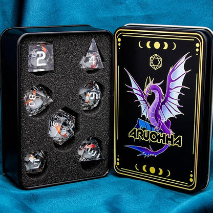 ARUOHHA DND Dice Set Liquid Core Koi Fish Sharp Edged Dragons Dice Compatible with D&D Role Playing Game, RPG Handmade Resin Dungeons Polyhedral D and D Dice Set D20 D12 D10 D8 D6 D4