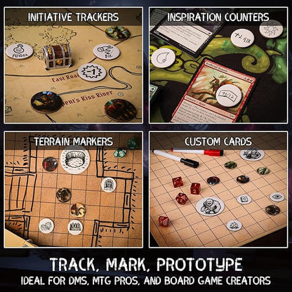 CZYY RPG Dry Erase Token Set - 192 PCS | Reusable Blank Tokens, Creature Tokens, 5E Class Characters with Maker Pens | Ideal for DND, Pathfinder, TTRPGs, MTG & Board Game