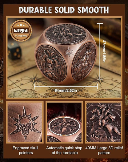 Kabinka Spinner Dice for 7 in 1 DND Dice Set, Unique Metal Dice for Dungeons and Dragons RPG Role Playing Gaming (Red Copper)