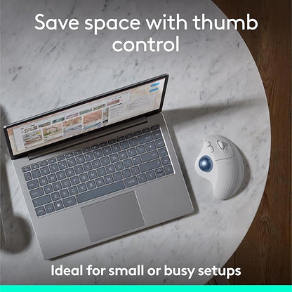 Logitech Ergo M575S Wireless Trackball Mouse, Wireless Ergonomic Mouse with Bluetooth and Encrypted Dongle, Comfortable Thumb Control, Precise and Smooth Tracking, for PC/Mac - Off-White Blue Ball