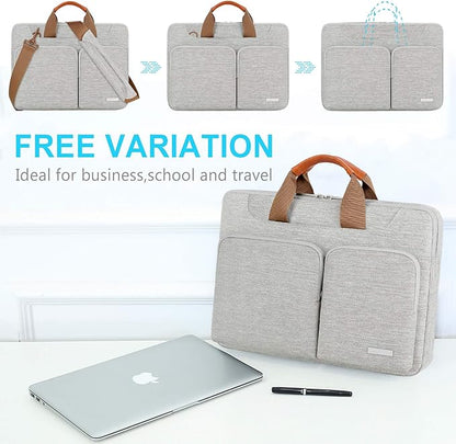 Lacdo 360° Protective Laptop Shoulder Bag, 14 Inch Laptop Sleeve Case for HP Lenovo Dell ASUS Acer Chromebook 14, HP Stream, Dell Inspiron, Lenovo IdeaPad, Acer Spin, ASUS ZenBook Computer Bag, Gray