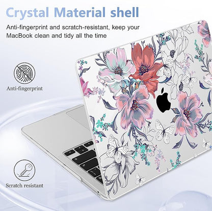 Case for MacBook Pro 13 inch with/Without Touch Bar (2016-2022, M2 A2338 M1 A2289 A2251 A2159 A1989 A1706 A1708), Hard Shell + Keyboard Cover + Dust Plug, Floral C319
