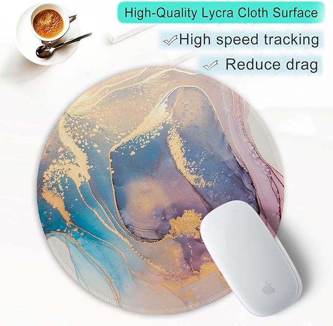ITNRSIIET Round Mouse Pad with Stitched Edge Premium-Textured Waterproof Non-Slip Rubber Base Desktop Protection Mat Diameter 8.7 inches, Abstract Marble Texture