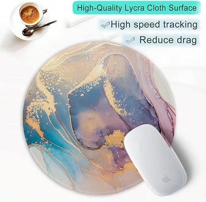 ITNRSIIET Round Mouse Pad with Stitched Edge Premium-Textured Waterproof Non-Slip Rubber Base Desktop Protection Mat Diameter 8.7 inches, Abstract Marble Texture