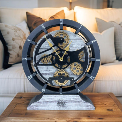 ImprovingLife The Gears Clock Desk Clock 10 inches with Real Moving Gears Convertible into Wall Clock (Silver Glamour)