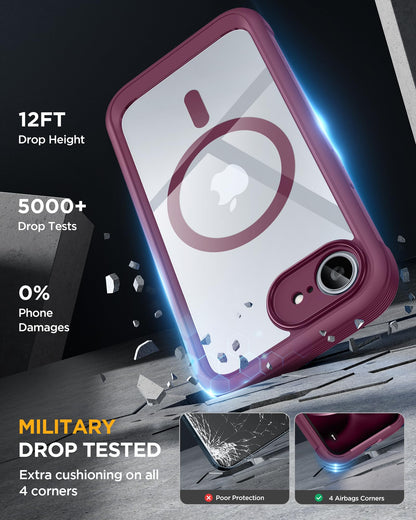 Miracase for Phone 17e Case & iPhone 16e Case, Full-Body Phone with Built-in Glass Screen Protector, [Magnetic with MagSafe] Military Drop Proof 17 E/ 16 E Cover Bumper 6.1 inch, Plum