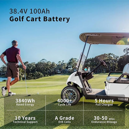 OKMO 36V 100AH Golf Cart Lifepo4 Lithium Battery with 43.8V 22A Charger, Built in 250A Bluetooth BMS, Peak Current 500A(3-5s), Perfect for Golf Cart