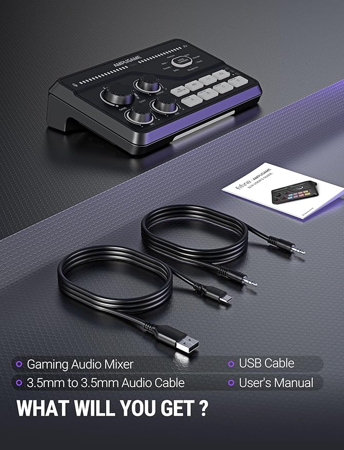 Fifine Gaming Audio Mixer for 7.1ch Surround Sound Headphone Amp-Volume Control-Voice Chat and Streaming-XLR Mic Preamp-USB Plug&Play-Voice Changer-RGB-3 EQ Modes Ampligame SC8