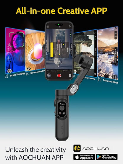 Handheld Gimbal Stabilizer for iPhone 15/14 Android Phone 3-axis Phone Stabilizer for Video Recording Vlogging, Smartphone Gimbal w/RGB Light,AI Tracking for TikTok YouTube(Smart X Kit Black)