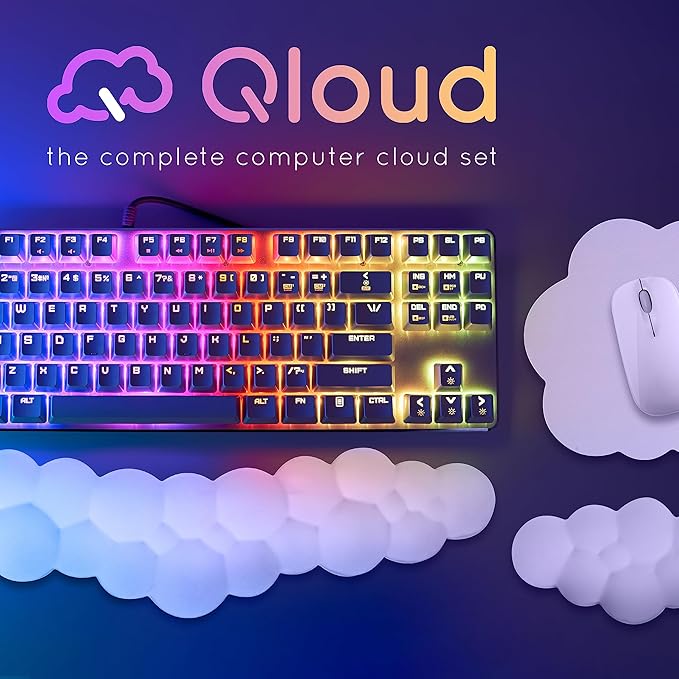 Qloud Cloud Wrist Rest Keyboard Wrist Rest for Computer Keyboard Pad, Cloud Keyboard Wrist Rest, Wrist Pad for Keyboard, Memory Foam, Non Slip Base, Comes with Mouse Pad - Slate Blue