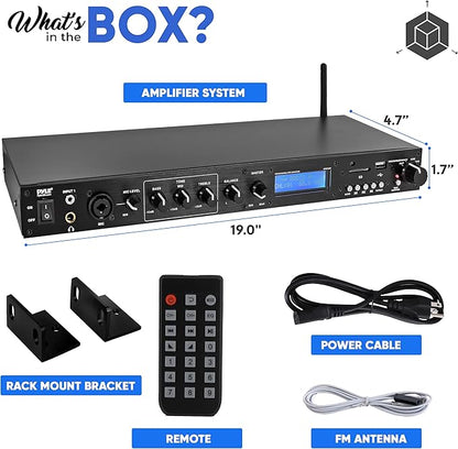 Pyle Rack Mount Studio Pre-Amplifier - Audio Receiver System w/ Digital LCD Display Bluetooth FM Radio Recording Mode Remote Control USB Flash or SD Card Reader Input and Output Jack - PPRE70BT
