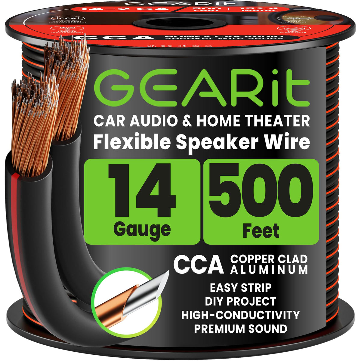 GEARit 14 Gauge Speaker Wire 100FT,14/2 Speaker Cable for Home & Car Audio