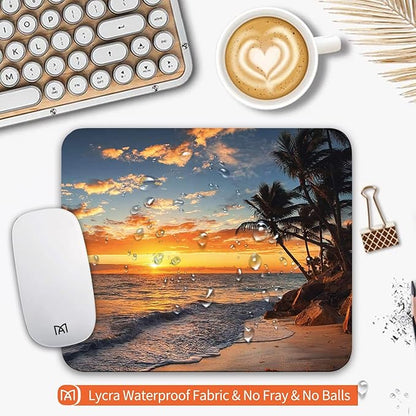Square Mouse Pad Beach Sunset, Personalized Premium-Textured Custom Mouse Mat Design, Washable Mousepad Cloth, Non-Slip Rubber Base Computer Mouse Pads for Wireless Mouse