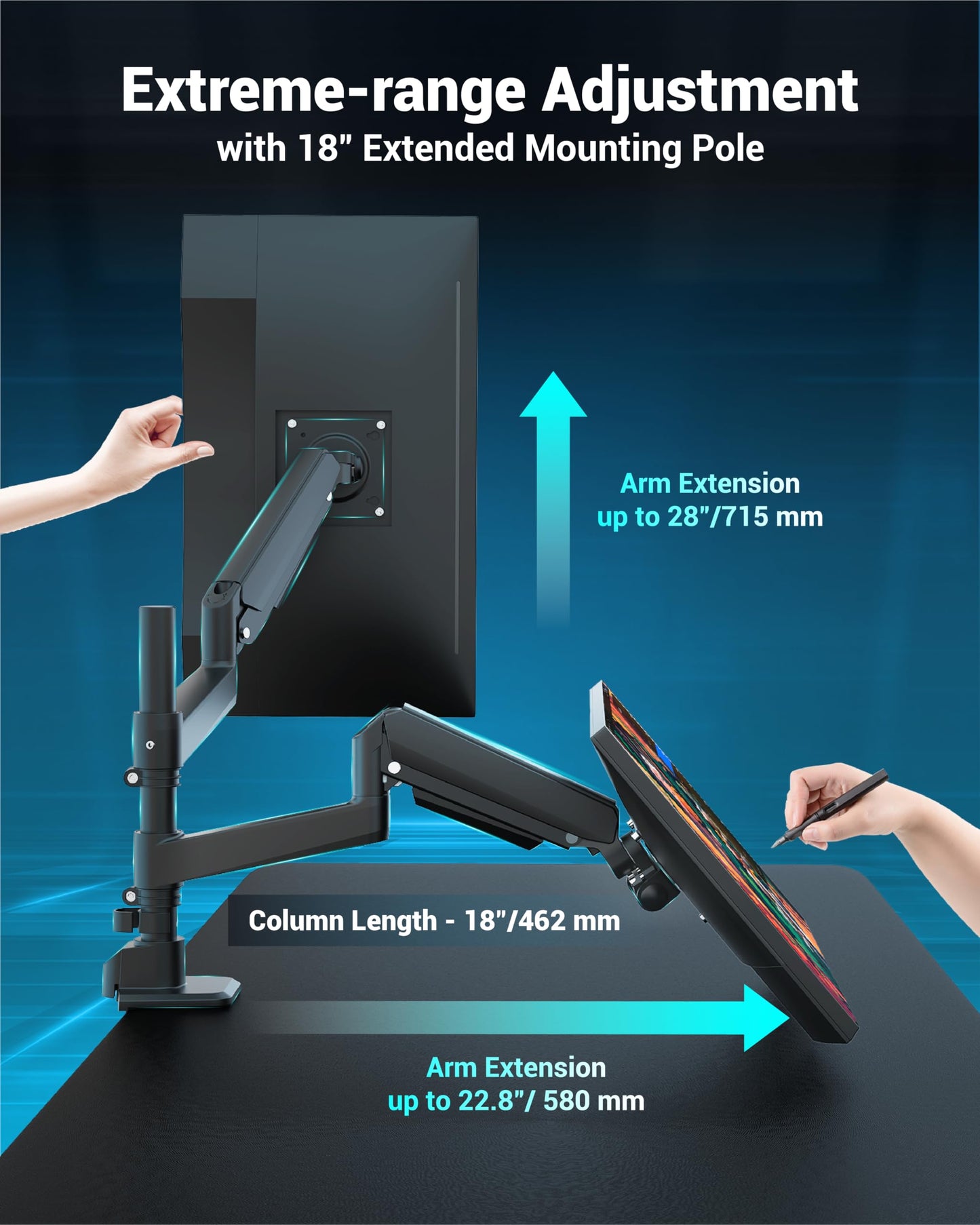 Ergounion Dual Monitor Arm for 13-49 Inch Ultrawide Screens, Heavy Duty Monitor Mount for 2 Monitors up to 44lbs, Full Motion Vertical Stacked Dual Monitor Arm Desk Mount, 75/100mm VESA Mount, Black
