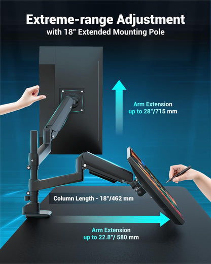 Ergounion Dual Monitor Arm for 13-49 Inch Ultrawide Screens, Heavy Duty Monitor Mount for 2 Monitors up to 44lbs, Full Motion Vertical Stacked Dual Monitor Arm Desk Mount, 75/100mm VESA Mount, Black