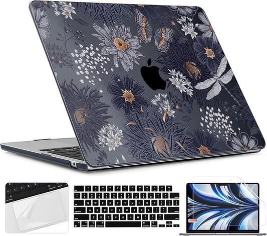 TWOLSKOO for M4 MacBook Air 13.6 inch Case 2025-2022 Release M4 A3240 M3 A3113 M2 A2681, Plastic Hard Shell & Screen Protector & Keyboard Cover & Trackpad Film, Wild Flower